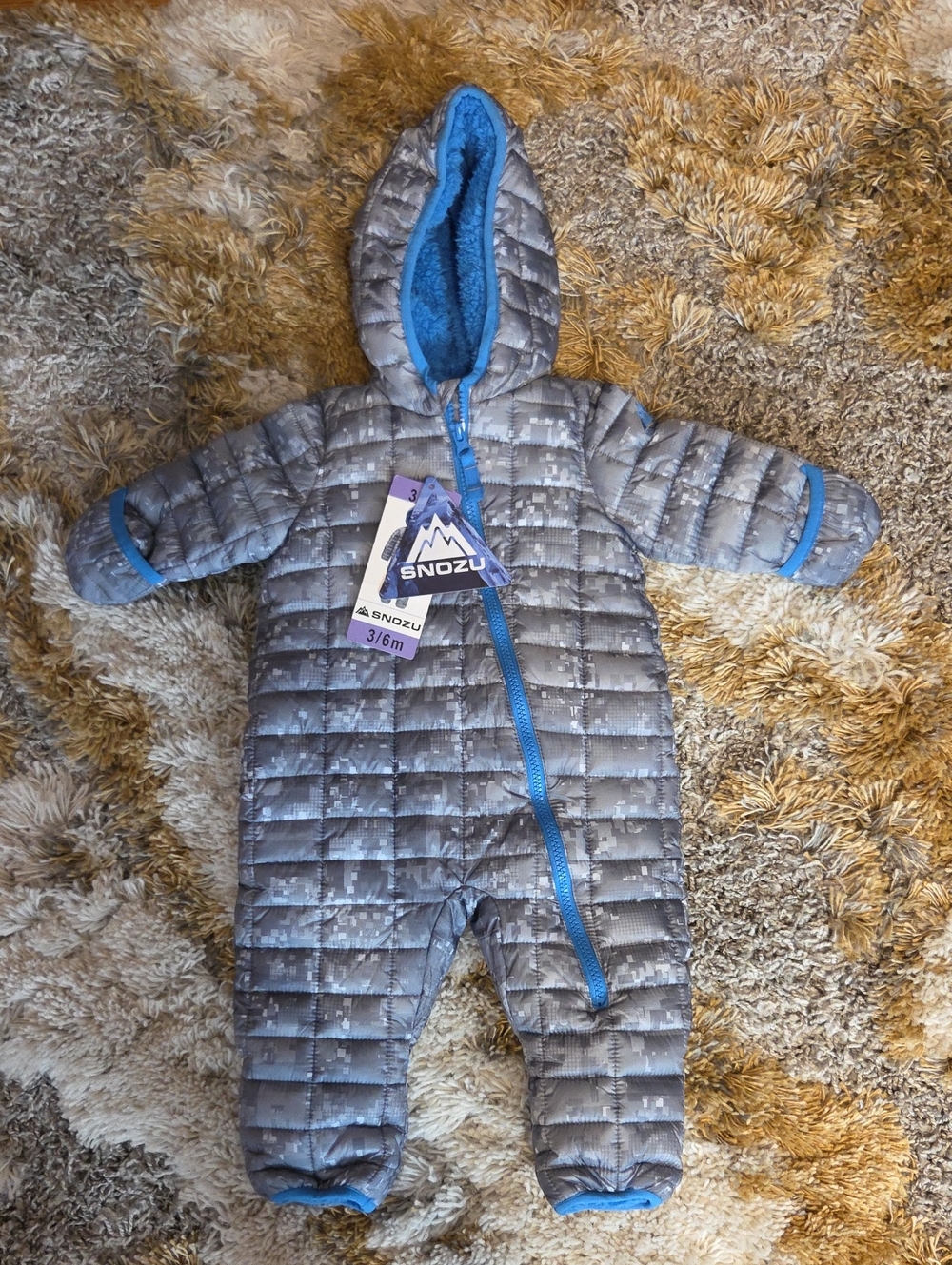 Snozu Gray Quilted Baby One-Piece with Blue Trim
